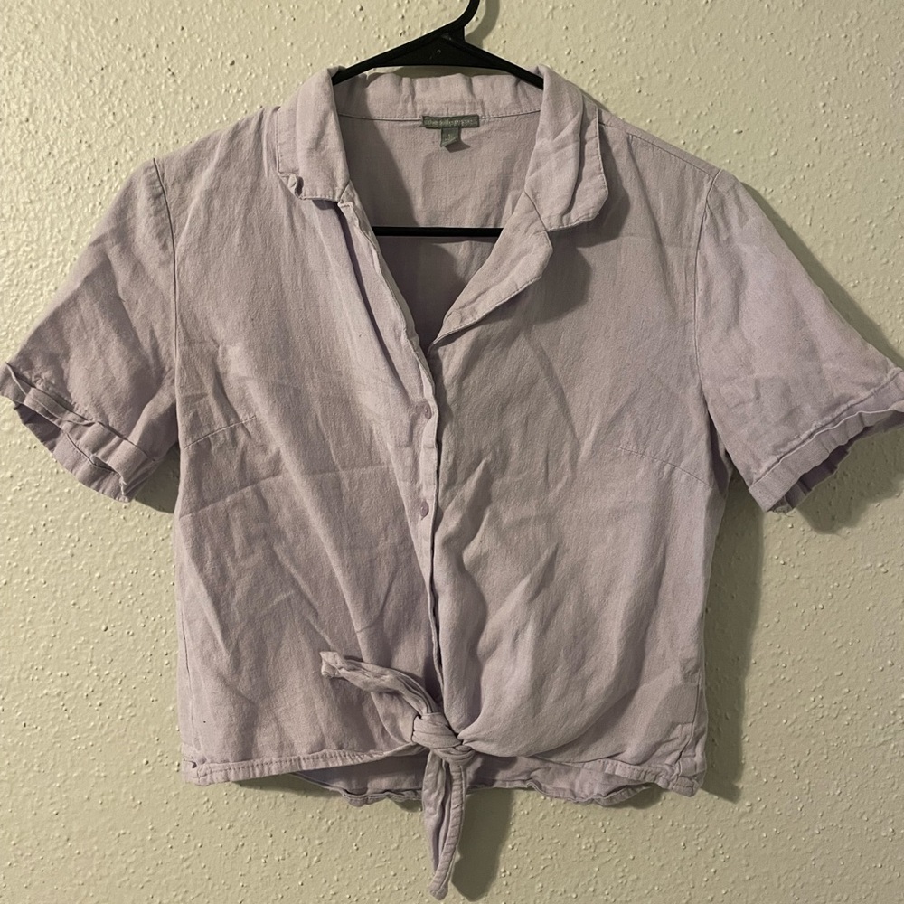 Charolette Russe Light Lavender Button Up Tie Cropped Shirt